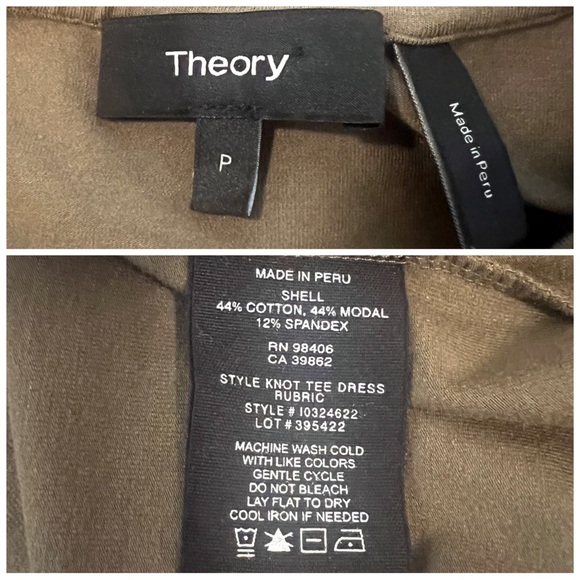•THEORY•‎ Rubric Short Sleeve Knot Tee T-Shirt Dress in Army Green Size P / US 0 - Picture 10 of 14